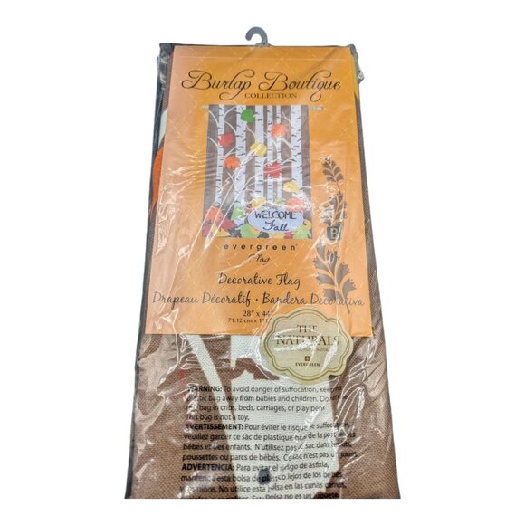 Evergreen Burlap Boutique Decorative Flag 28" X 44" Welcome Fall Autumn Birch - Picture 2 of 7